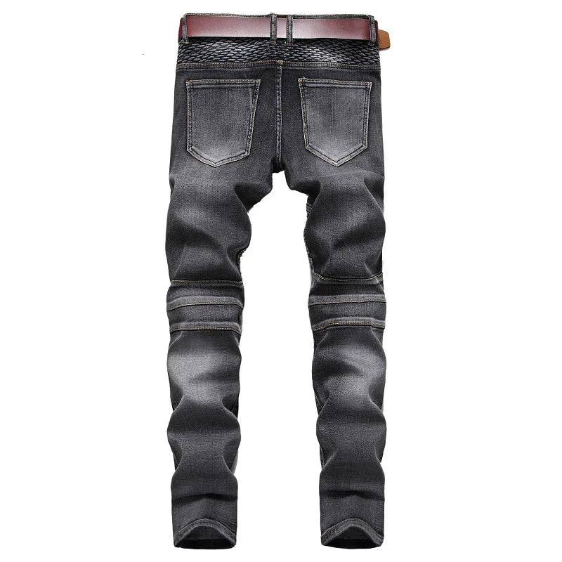 2026 New Men's Yellow Jeans, Blue Stretch Biker Trousers, Broken Hole Jeans, Fashion Popular Men Denim Pants Big Size 29-42