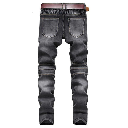 2026 New Men's Yellow Jeans, Blue Stretch Biker Trousers, Broken Hole Jeans, Fashion Popular Men Denim Pants Big Size 29-42
