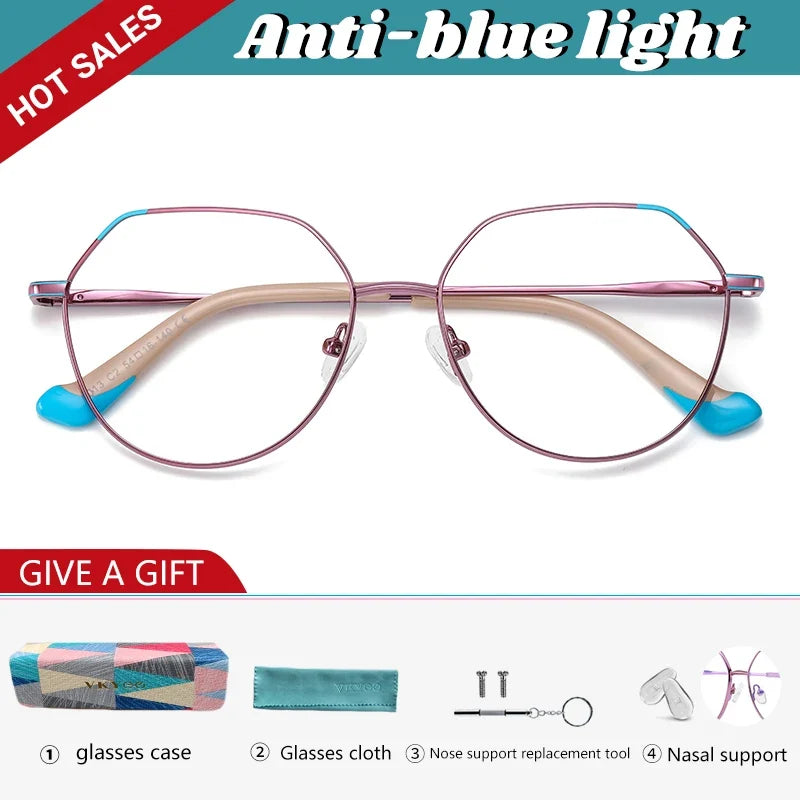 Metal Myopia Prescription Glasses Hyperopia Reading Glasses Women Anti Blue Light Computer  Glasses Optical Glasses Frame