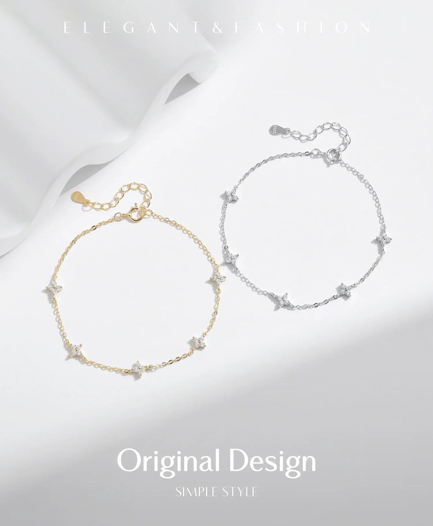 925 Sterling Silver Mini Flowers Bracelet Dainty Link Chain Pave Setting CZ For Women Wedding Fine Jewelry Gift