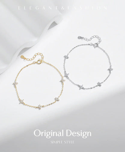 925 Sterling Silver Mini Flowers Bracelet Dainty Link Chain Pave Setting CZ For Women Wedding Fine Jewelry Gift