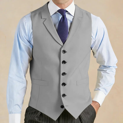 Men Vest Light Gray With Lapel Single Breasted Waistcoat For Wedding Banquet Business Work Office Casual Daily Men Suit Vest