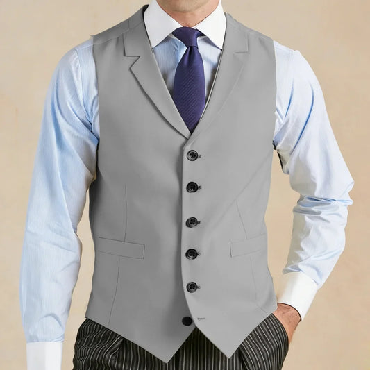 Men Vest Light Gray With Lapel Single Breasted Waistcoat For Wedding Banquet Business Work Office Casual Daily Men Suit Vest