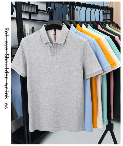 100% pure cotton high-end short sleeve polo shirt men's summer fashion new breathable Korean business casual golf brand T-shirt
