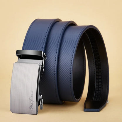 Men's Belt Blue Striped Belt Fashion Jeans Belt Genuine Leather Belt Automatic Buckle Belts