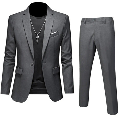 6XL-M (Blazer+Pants) High Quality Business Solid Color Slim Fit Suits 2 Pieces Men's Groom Wedding Social Tuxedos Set 16 Colour