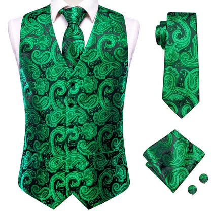 Silk Mens Vests Sleeveless Waist Jacket Jacquard Black Orange Floral Waistcoat Tie Hanky Cufflinks Set for Men Casual XXL