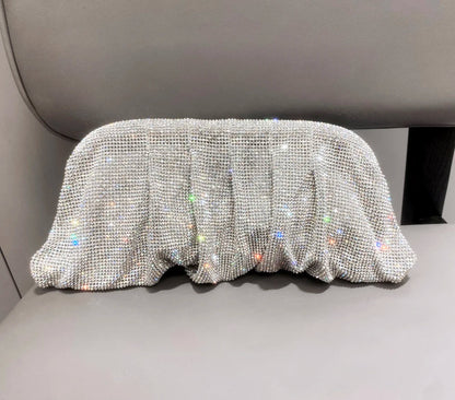 Shiny Handle Rhinestones Handmade Evening Clutch Bags New Folds Purses And Handbags Luxury Designer Wedding Party High Quality