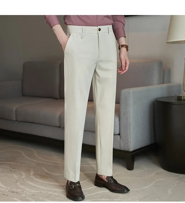 2026 Spring Summer Men's Pants Fashion Solid Color Suit Trousers Male High Waist Slim Fit Pants Men Business Casual Formal Pant