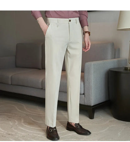 2026 Spring Summer Men's Pants Fashion Solid Color Suit Trousers Male High Waist Slim Fit Pants Men Business Casual Formal Pant