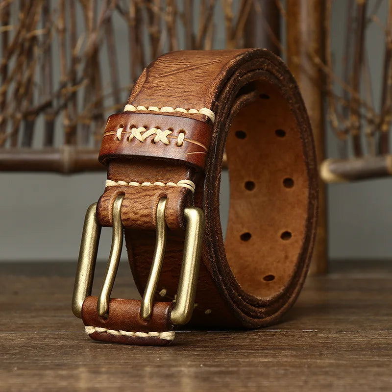 3.8CM Men High Quality Genuine Leather Brass Buckle Belt Luxury Designer Belts Men Pure Cowskin Fashion Strap Male Jeans for Man
