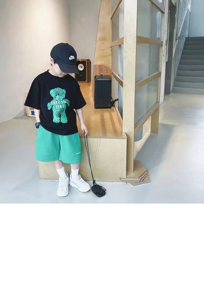 Summer Boys Cotton Cartoon Alphabet Short-Sleeved t-Shirt Tops+Short Pant Set School Kids Tracksuit Children 2PCS Outfit 3-16Yrs