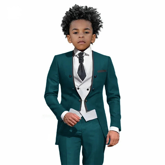 2025 Autumn Handsome Wedding Suits 3 Pieces For Kids, Boys Slim Fit Tuxedo Performance Costumes,Formal Blazer Banquet Outfit