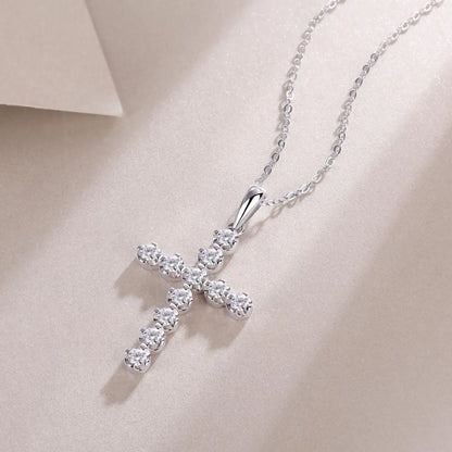 New 2.5mm Moissanite Cross Pendant Necklace for Women Original s925 Sliver Collar Neckalces Trend Goth Party Wedding Jewelry