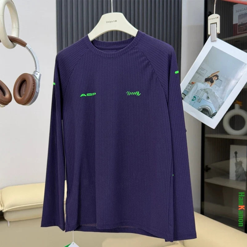 Man Mountain Outdoor Mesh Long Sleeve, Quick-Dry Breathable & Stretch Round Neck Top Unisex