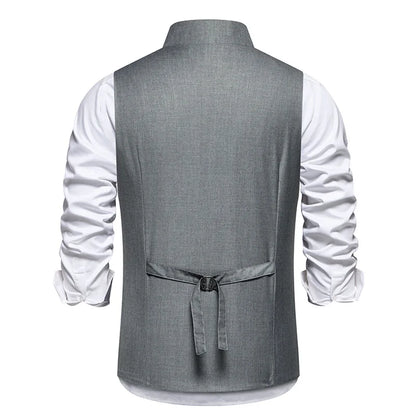 Man Suit Vest Spring Autumn Thin Solid Stand Collar Male Waist Slim Sleeveless Single-breasted Business Wedding Men Vest