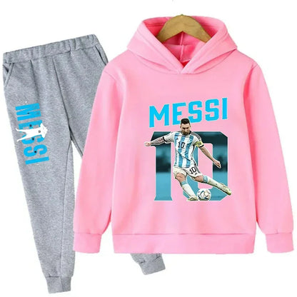 Autumn Football Star Messi 3-12Y Children Hoodies Sets Pants Suit 2 Pcs Sets Kids Boy Girl Clothing Casual Fashion Tracksuits