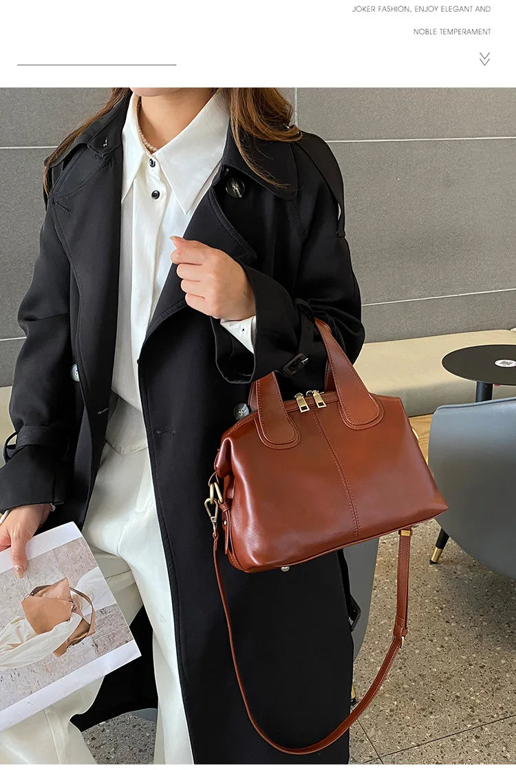 MS Genuine Leather Woman Bags Luxury Retro Shoulder Handbag Vintage Lady Messenger Casual Tote Crossbody Purses Black 2023 New