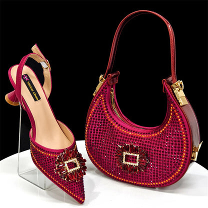 Stylish Nigerian Women's Party Shoe and Handbag Set – Classic Pointed Toe Medium Heel Footwear for Special Occasions