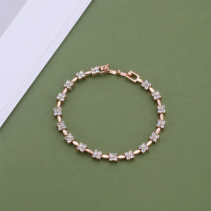 Flower Bracele Embellished with Premium Swarovski Crystals T Quality Brass with 18K Rose Gold Plated Wedding Bridal Gift