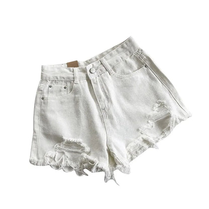 Korean Denim Shorts Women Summer Fashion Casual High Waist Ripped Jeans Pocket Tassel Y2K Hot Pants Streetwear Blue Trousers