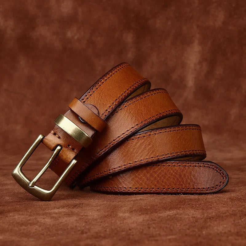 2.8CM Ladies Pure Cowhide High Quality Genuine Leather Belts for Women Needle Buckle Jeans Cowboy Waist Belt Luxury Designer