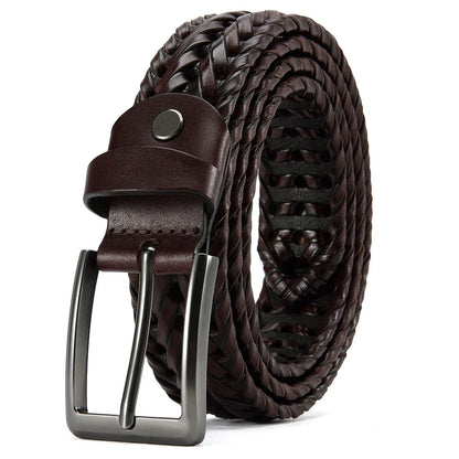 Leather Braided Belts for Mens Casual Woven Leather Belt for Dress Pants