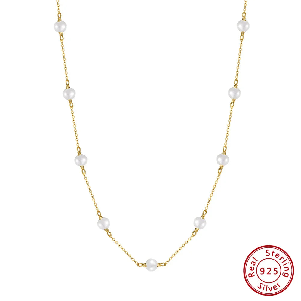 14K Gold 925 Sterling Silver Pearl Necklace with 3-4mm Handmade Natural Baroque Pearl Tiny Chain for Women GPN19