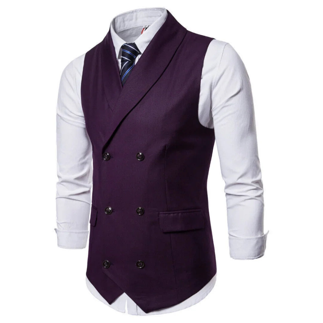 Men Vest White Solid Double Button With Lapel Waistcoat For Wedding Banquet Prom Business Office Work Casual Daily Men Suit Vest