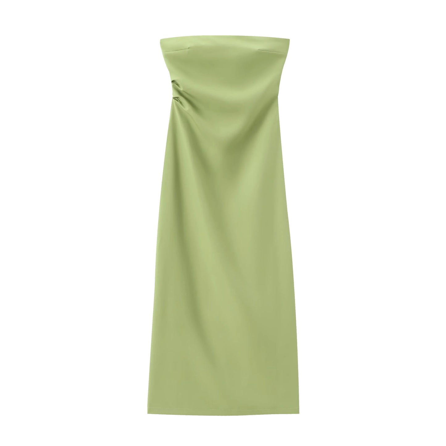 Women Fashion Summer New Sexy Split Back Zip Pleated Sleeveless Strapless Dress Chic Female French Elegant Evening
