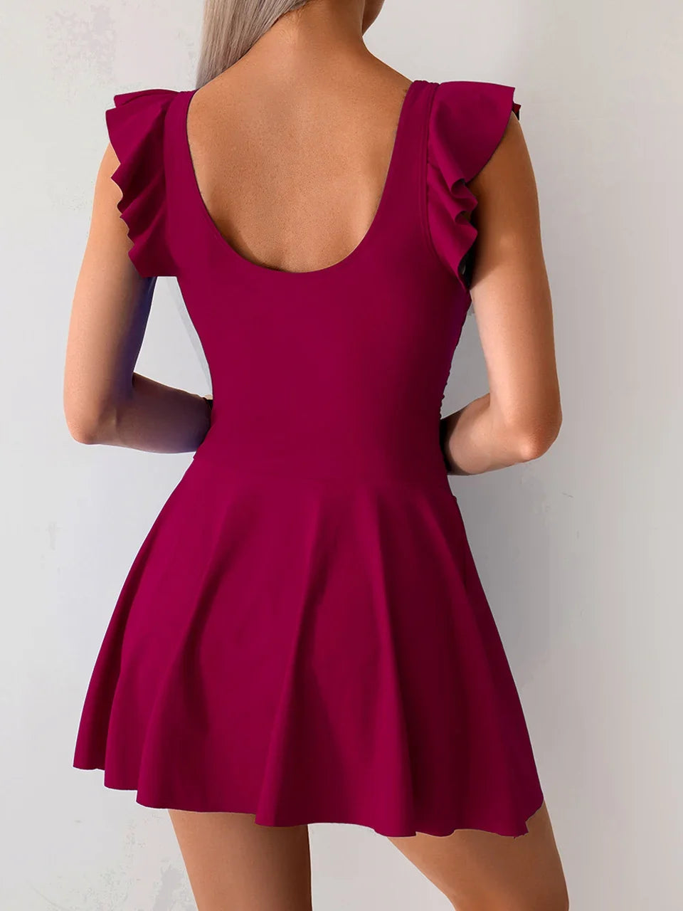 2026 Ruffle Sleeve One Piece U Neck Swimsuit Women Solid Beach Dress Swimwear Female Bathers Swimming Bathing Bodysuit Summer