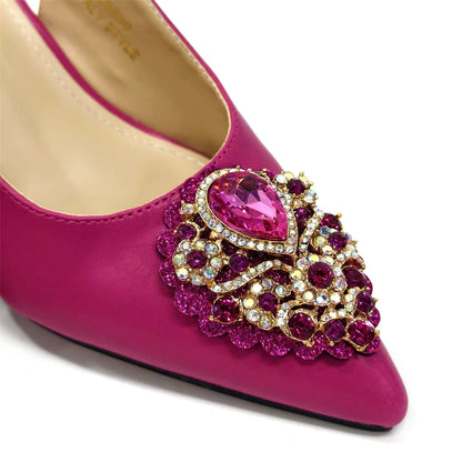 2024 Latest Wedding Pointed Toe Women's Shoes High Heel White Color Rhinestones Party Ladies Shoes And Bag Set