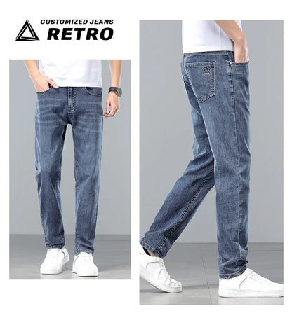  Brand Clothing Spring Summer Slim Men's Jeans Casual Breathable Cotton Fabric Stretch Denim Pants Blue Trousers Male Plus Size