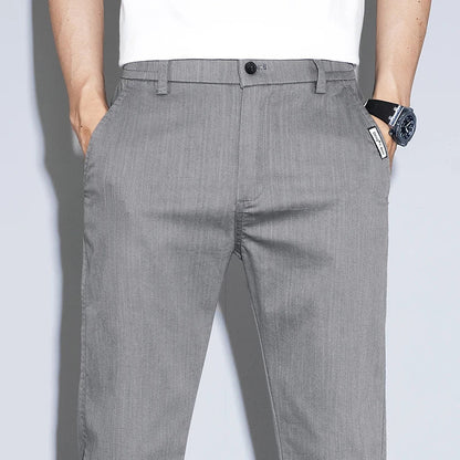 Spring Summer Thin Men's Slim Straight Casual Pants Fashion Korean Solid Color Elastic Comfortable Business Gray Trousers