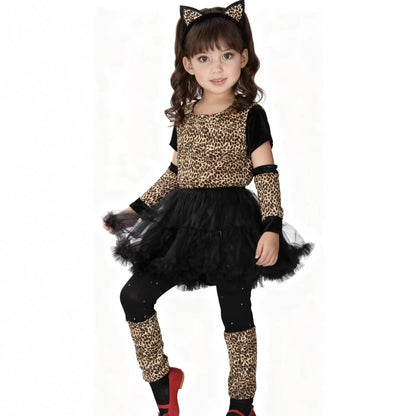 Funny Cute Cartoon Animal Cosplay Girls Tigers Leopards Dress Birthday Costume for Girl Christmas Carnival Outfit Headband
