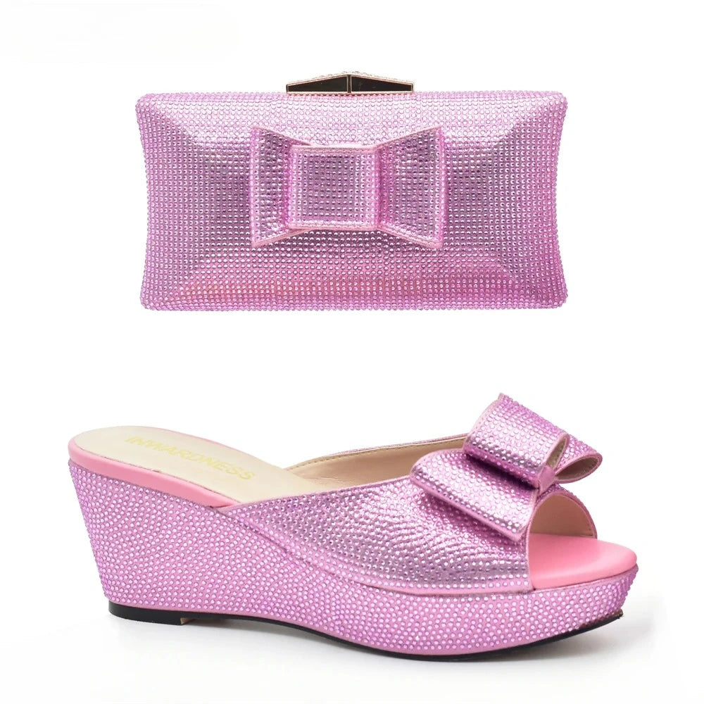Latest Design Women Shoes and Bag Set Decorated with Rhinestone Wedding Shoes Bride Ladies Shoes Heels Party Women Pumps