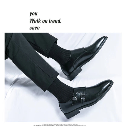 Men's Monk Leather Shoes Pointed Toe Buckle Dress Shoes Oxfords Classic Retro Business Office Wedding Comfortable