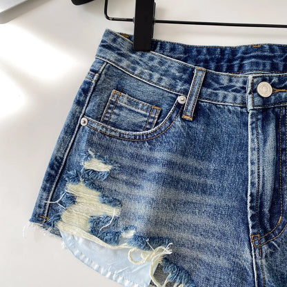American Retro Camouflage Mini Shorts 2026 Ladies Hollow Out Slim Beach Pants Hot Girl Sexy Print Denim Shorts