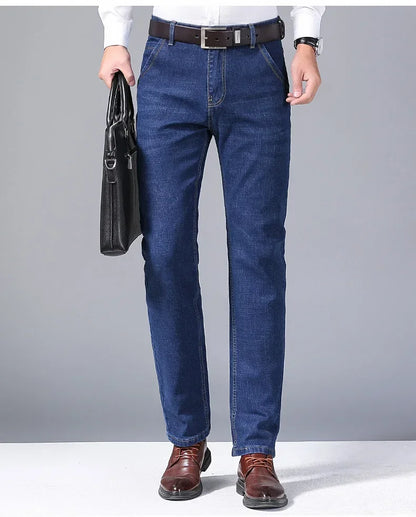Men Fashion Straight Jeans Mens 2024 New Stretch Slim Fit Pants Comfortable Soft Business Denim Trousers Male Brand Clothing
