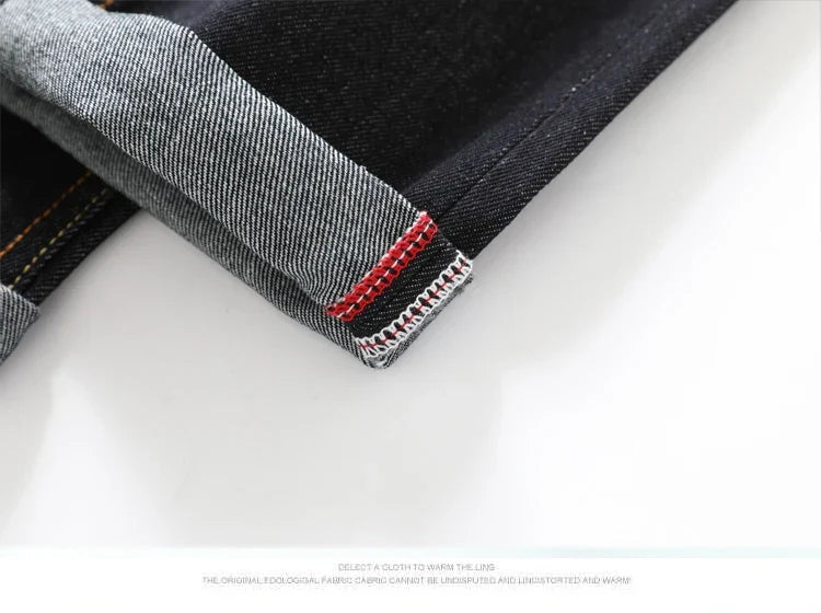 Japanese Handmade Embroidered Jeans Men's Pure Cotton Straight Tube Hip-Hop Popular Slim Red Ears Show Thin Trousers Devil Big M