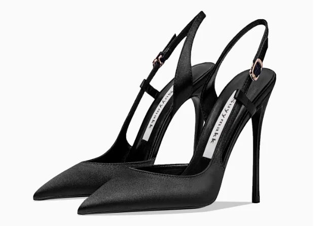 Rose red satin back tripe buckle sandals for women's new style slim heel and sexy European and American style single shoes
