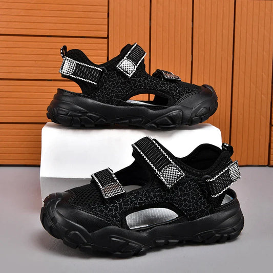 Kids Closed-Toe Sandals, Non-Slip Breathable Outdoor Sport Sandals for Boys, Adjustable Strap Hiking Beach Shoes for Summer