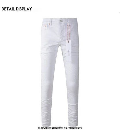 Spring New Men's White Skinny Jeans High Quality Slim Fit Trousers Streetwear Hip Hop Style Casual Fashion Stretch Denim Pants
