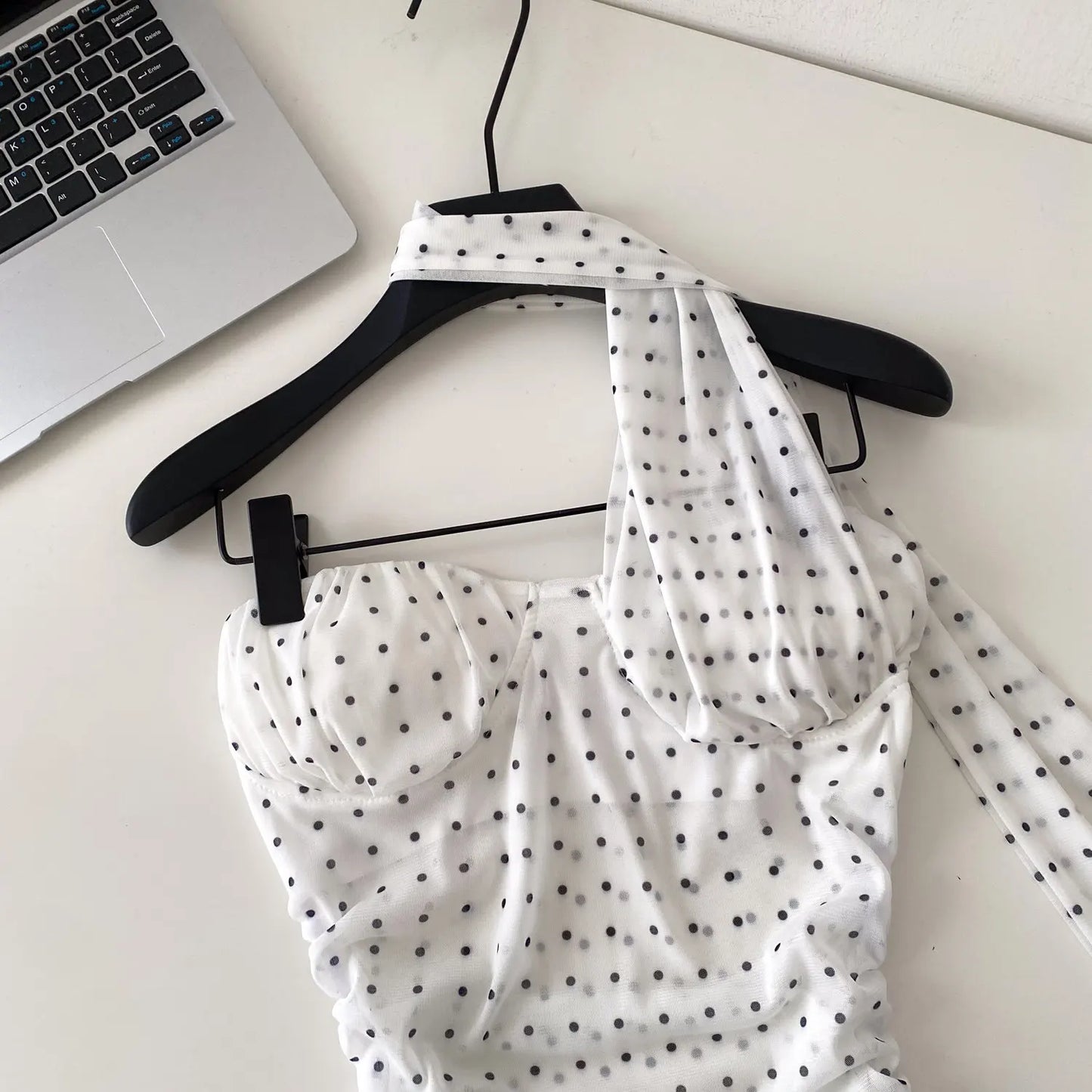 Polka Dot Holiday Top Women Strapless Backless Ribbons Sheer Spicy Girl Camisole 2026 Summer Mesh Hotsweet Sexy Camis