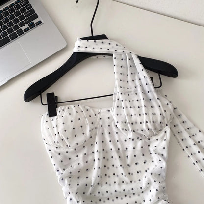Polka Dot Holiday Top Women Strapless Backless Ribbons Sheer Spicy Girl Camisole 2026 Summer Mesh Hotsweet Sexy Camis