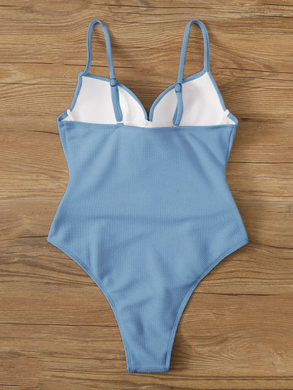 Sexy Push Up Underwire Swimwear Women Solid White Black Padded Buckle One Piece Swimsuit Beach Bathing Suit Bodysuit Monokini