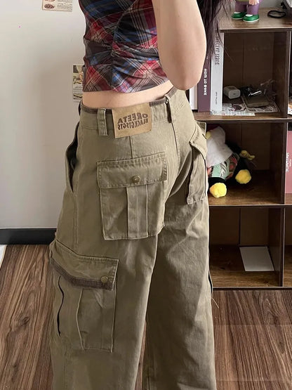 American Retro Workwear Denim Pants Women's High Waist Wide Leg Loose Straight Cut Trousers Spring Autumn New Sle Multi ket