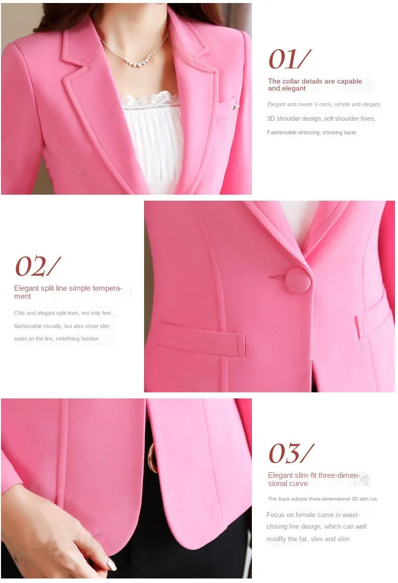 Korean Style Slim Fit Blazers for Women, Long Sleeve Casual Suits Jacket, Solid Color Black White Office Lady Suit Blazer M-3XL