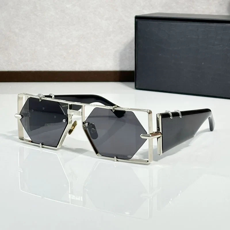 Hexagon 004 Desinger Brand Sunglasses Men Women Metal Thick Acetate Luxury Square Classical Outdoor Solar Shades UV400 with Case