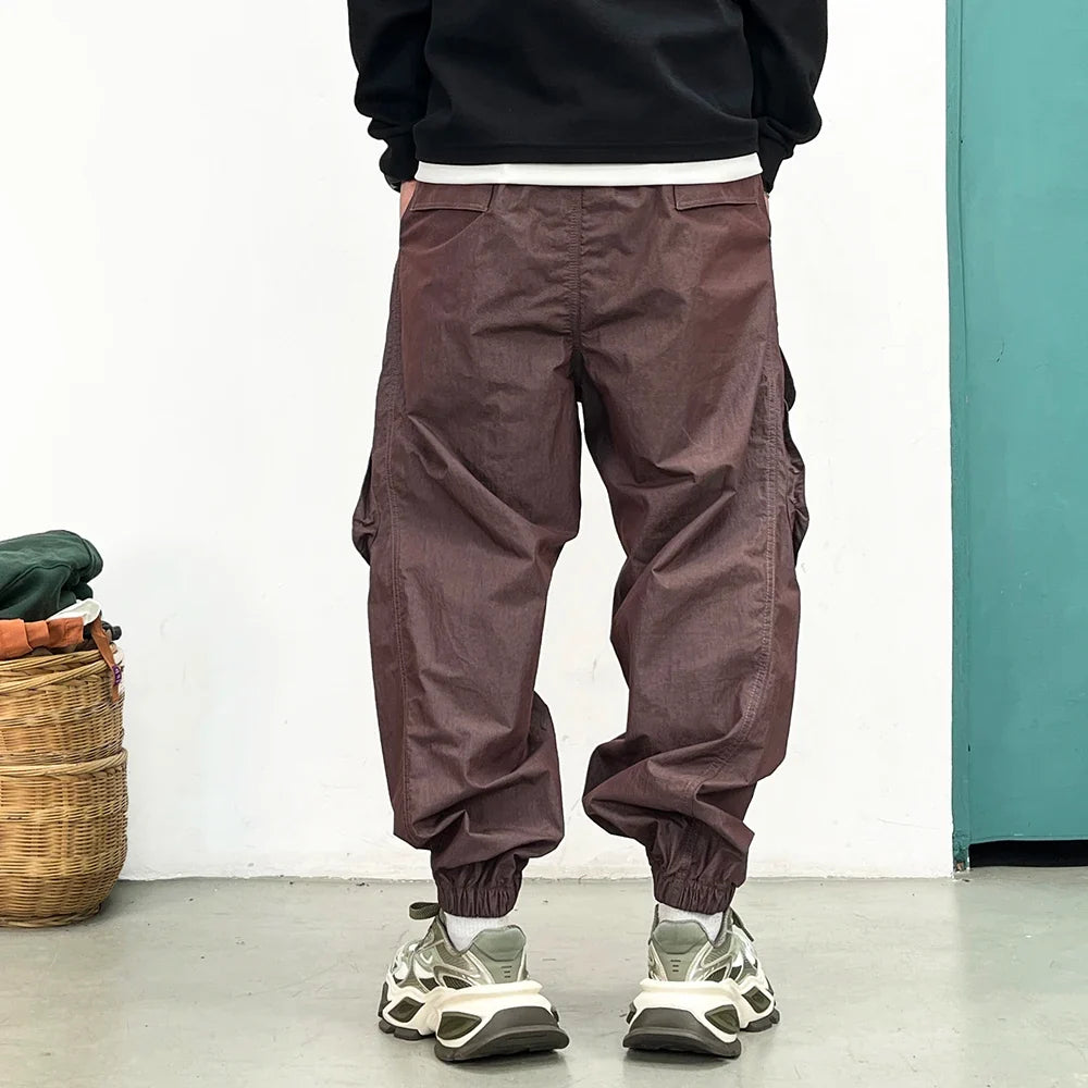 Korean Techwear Cargo Pants Men Spring Summer Quick Dry Lightweight Streetwear Casual Loose Fit Tapered Joggers Hip Hop Trendy